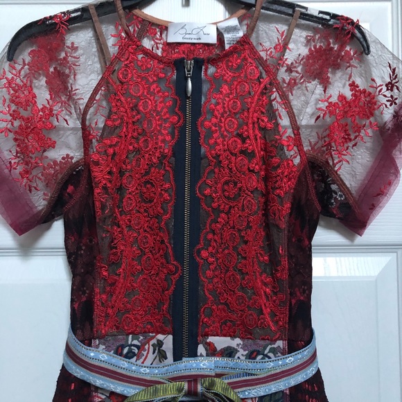 Anthro Byron Lars Winter Rose Lace Dress sz 00 - Picture 5 of 8